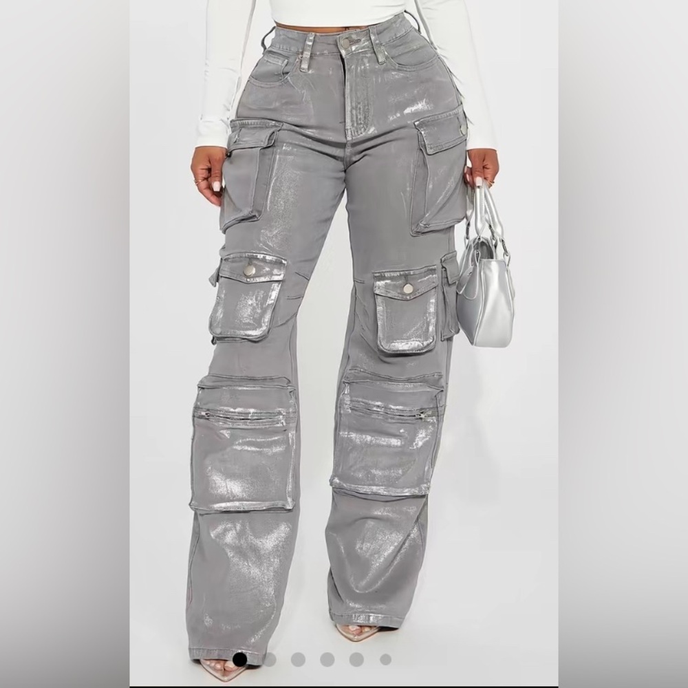 Fashion Nova Silver Cargo Pants